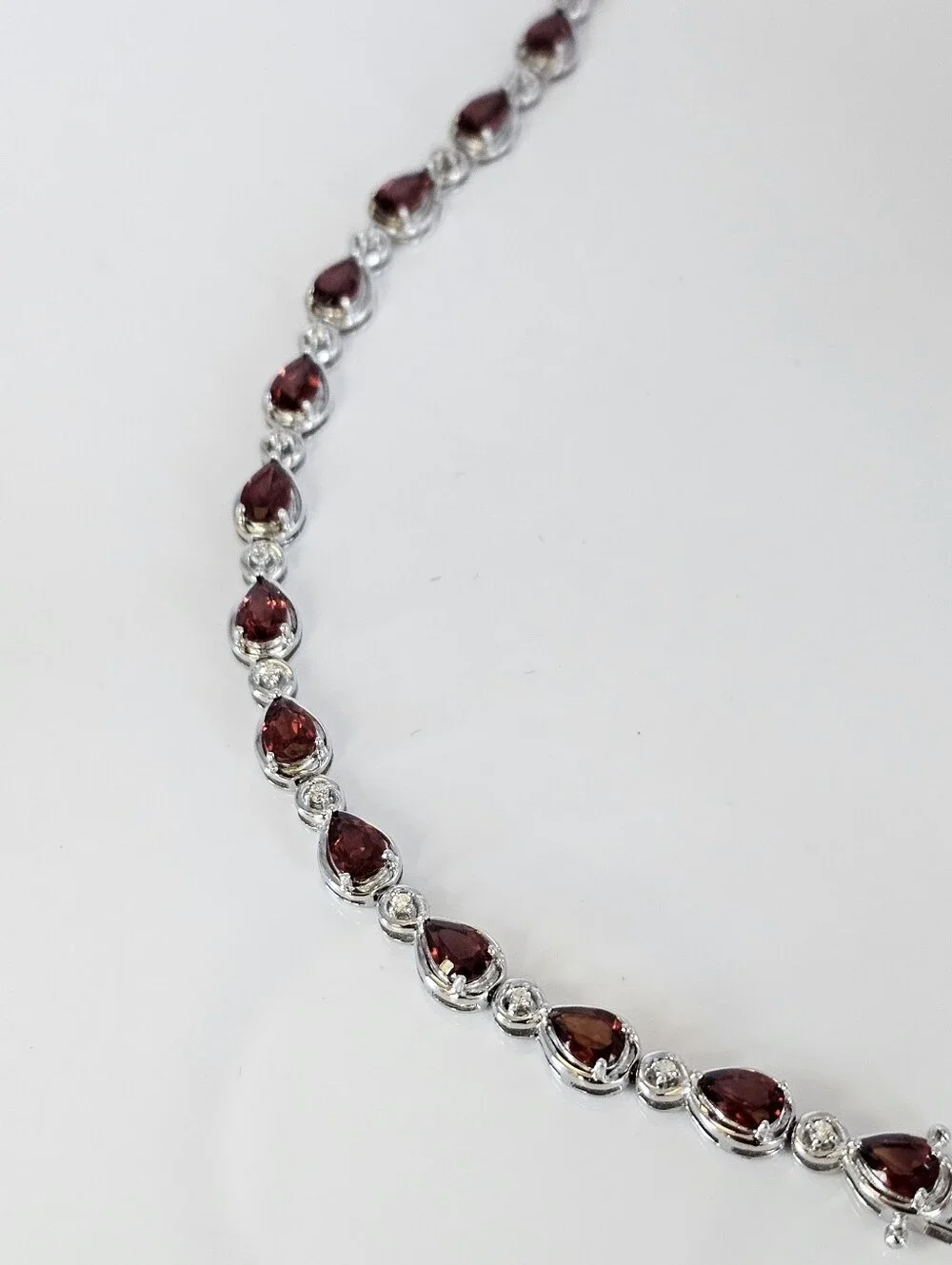 Genuine Garnet & White Zircon Tennis Bracelet Sterling Silver Rhodium 7
